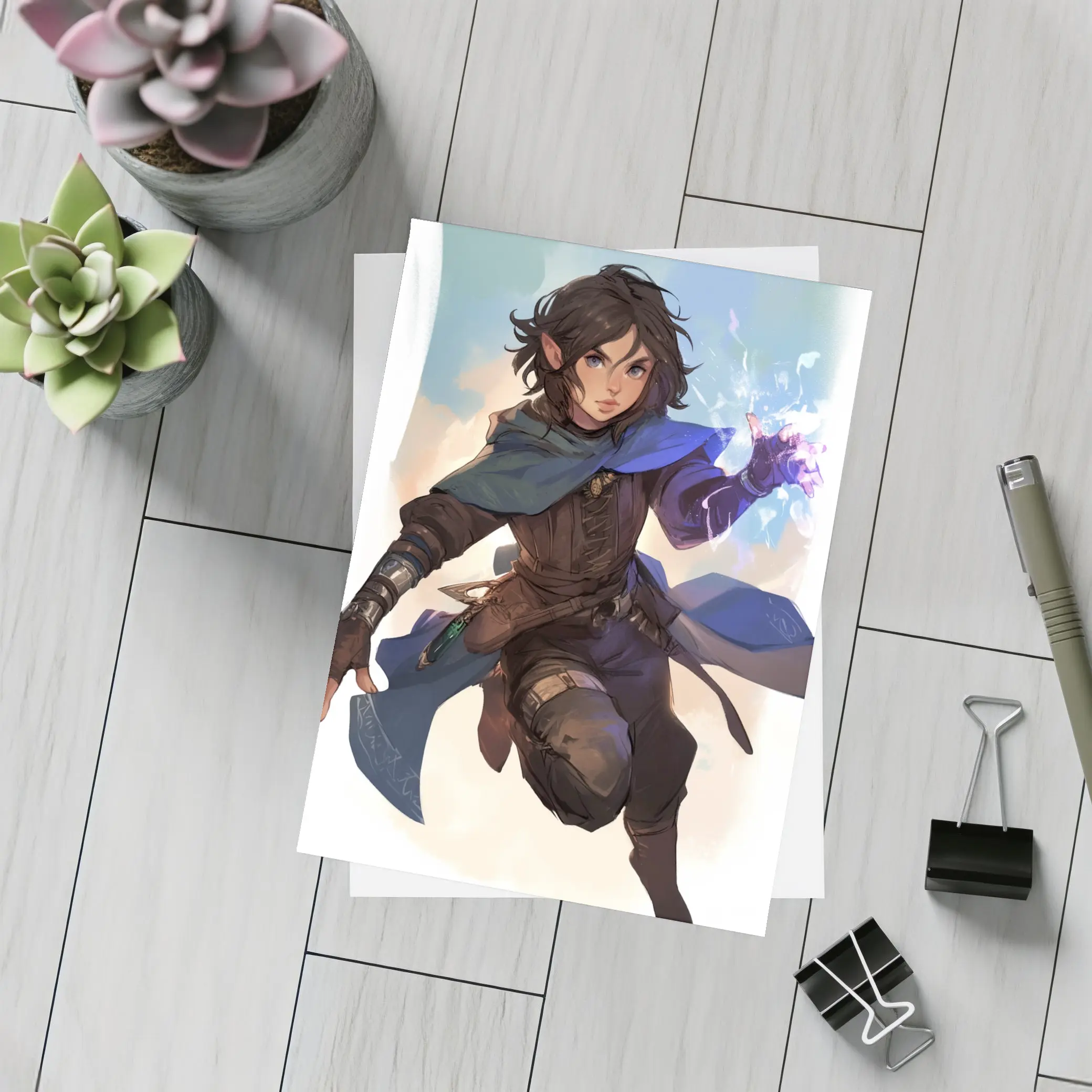 Fantasy Elf Warrior With Magic Blue Cape – Postcards