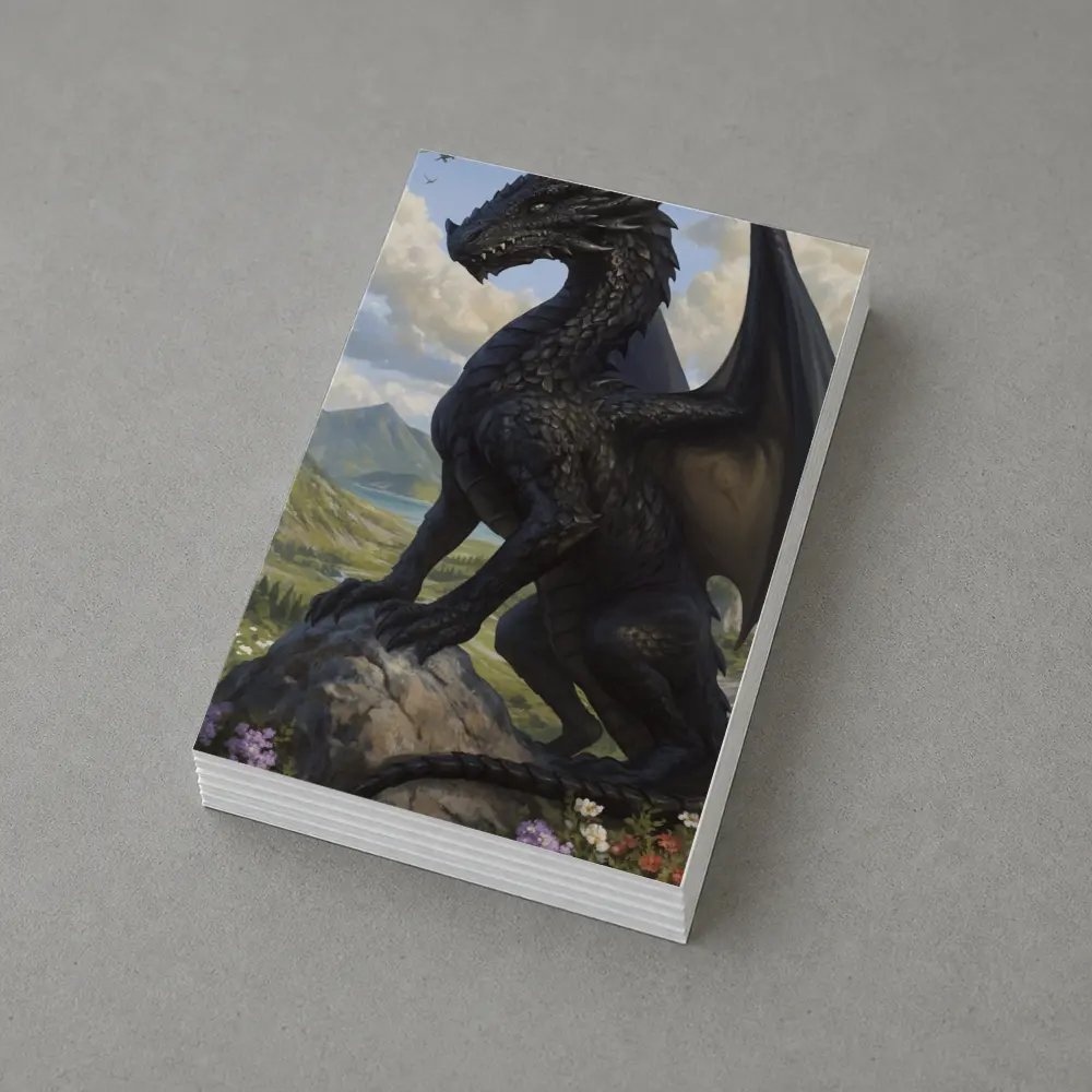 Dark Dragon Standing on Rocky Mountain Landscape – Postcards