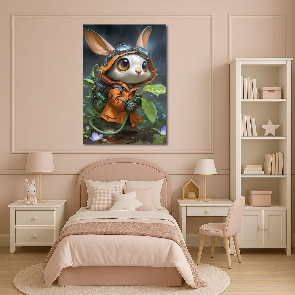 Steampunk Bunny Adventurer Orange Raincoat Rain – Wall Art