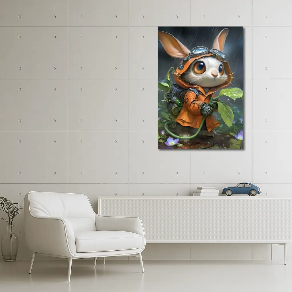 Steampunk Bunny Adventurer Orange Raincoat Rain – Wall Art