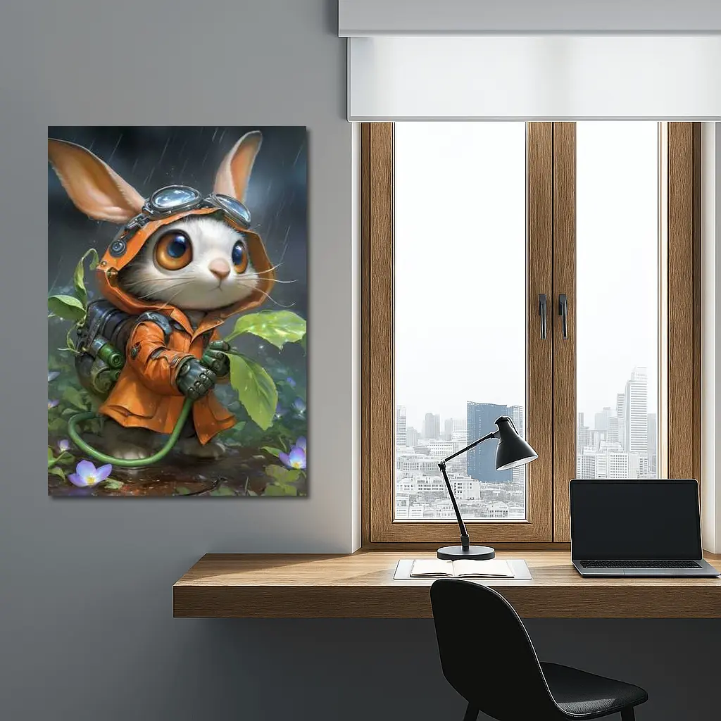 Steampunk Bunny Adventurer Orange Raincoat Rain – Wall Art