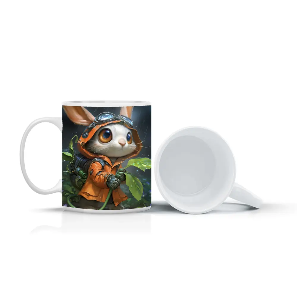 Steampunk Bunny Adventurer Orange Raincoat Rain – Mugs