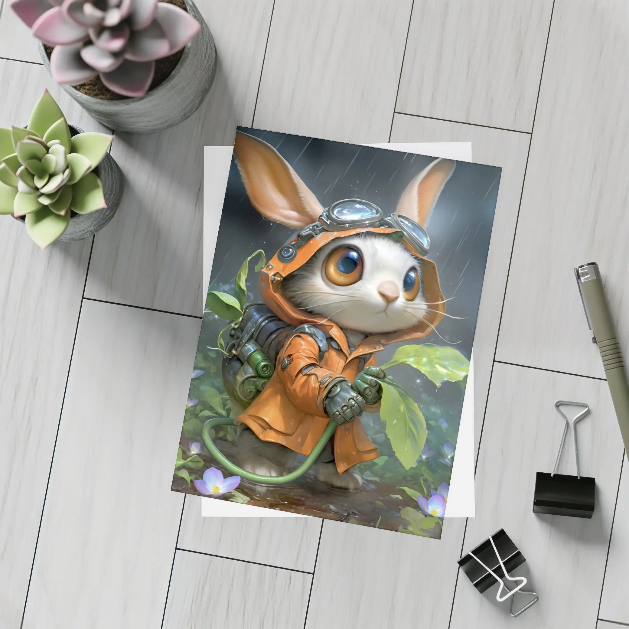 Steampunk Bunny Adventurer Orange Raincoat Rain – Postcards