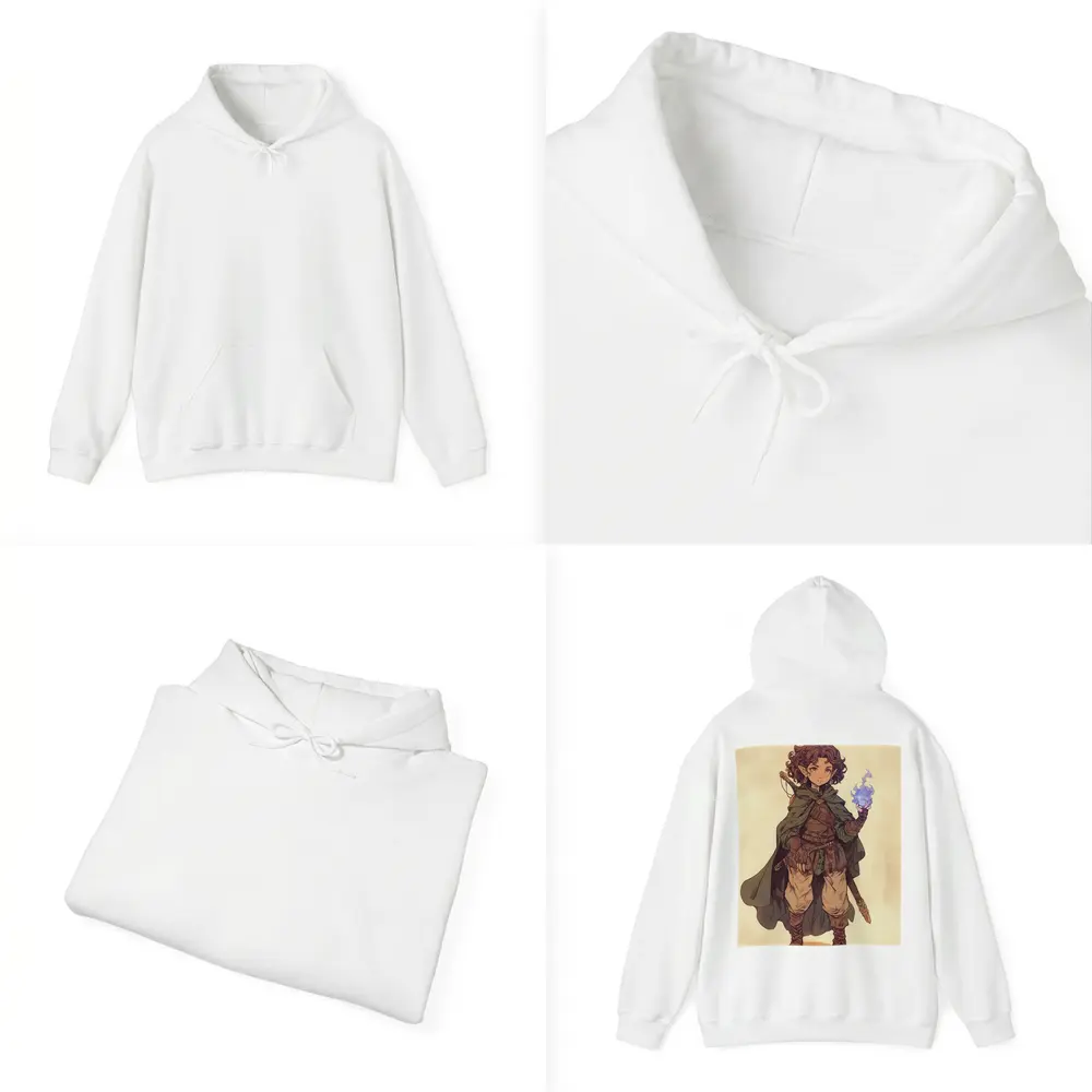 Fantasy Halfling Mage Anime Art Beige Background – Hoodies