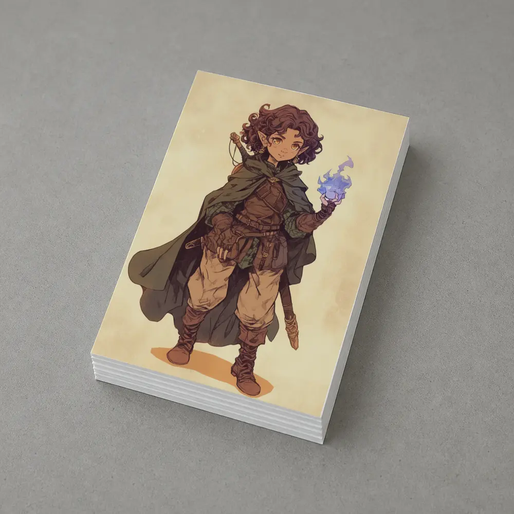 Fantasy Halfling Mage Anime Art Beige Background – Postcards