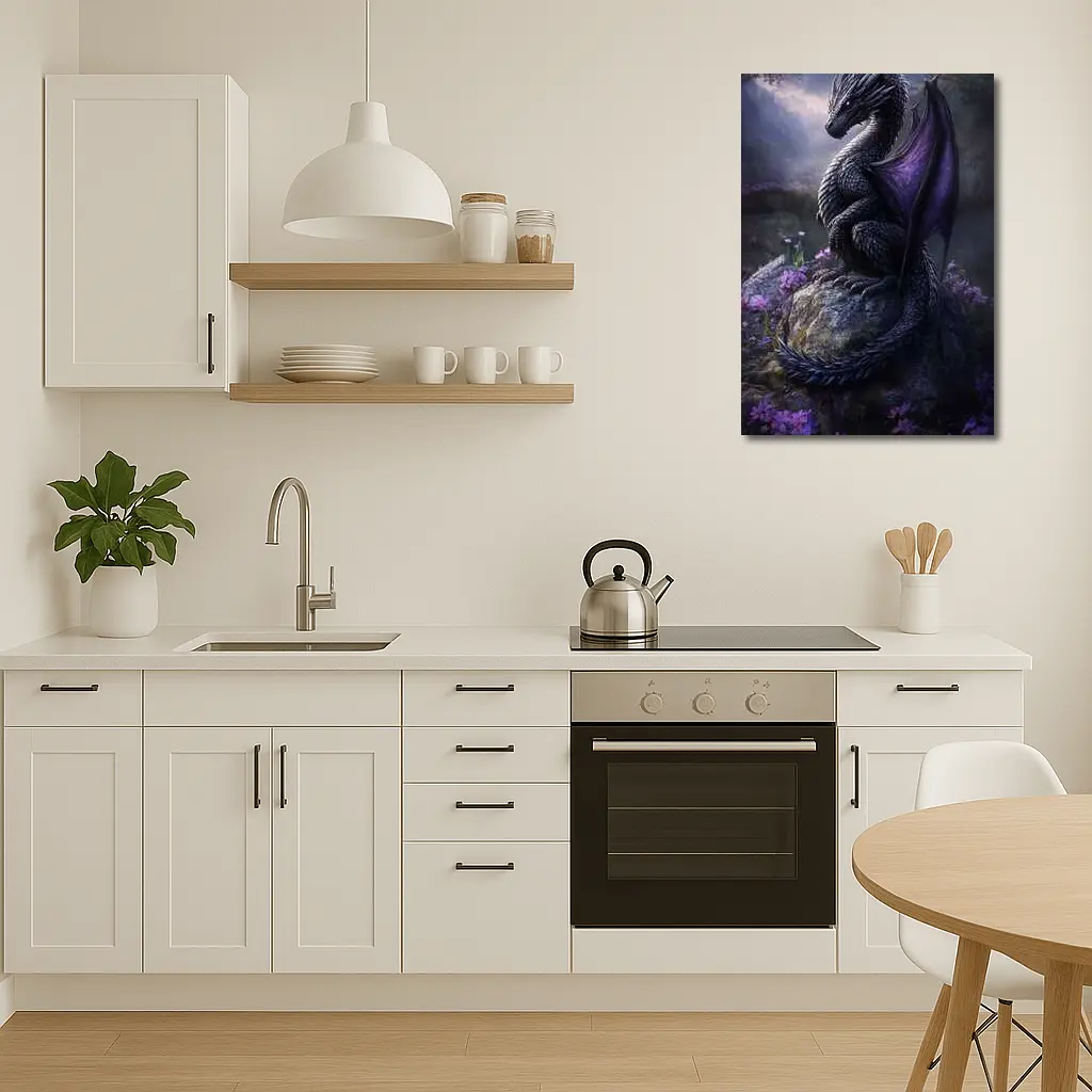 Dark Dragon Purple Wings Flowers Fantasy – Wall Art