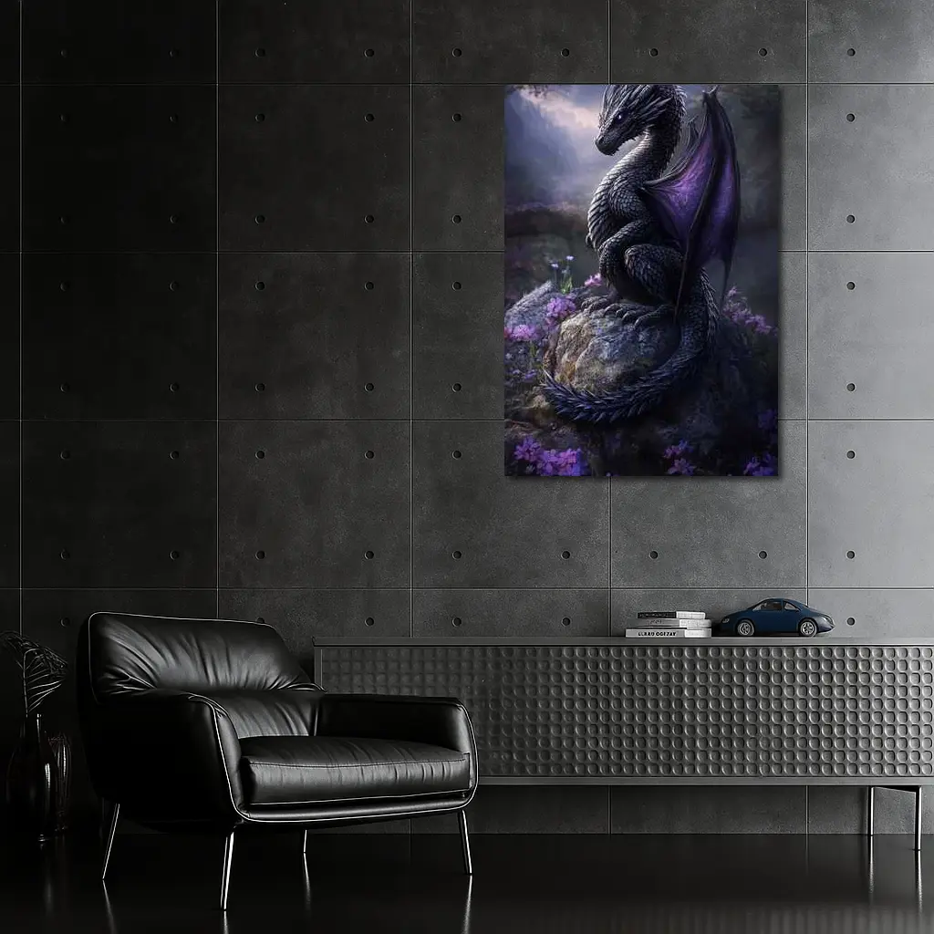 Dark Dragon Purple Wings Flowers Fantasy – Wall Art