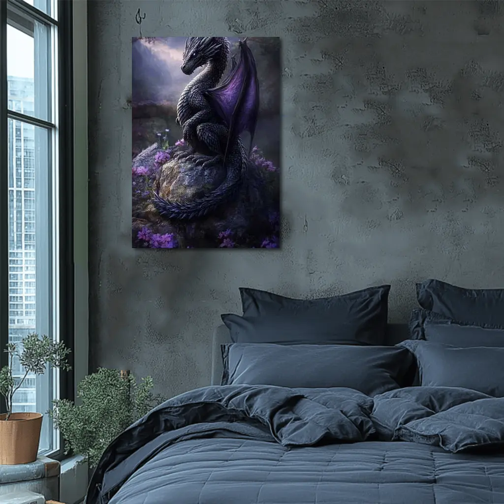 Dark Dragon Purple Wings Flowers Fantasy – Wall Art
