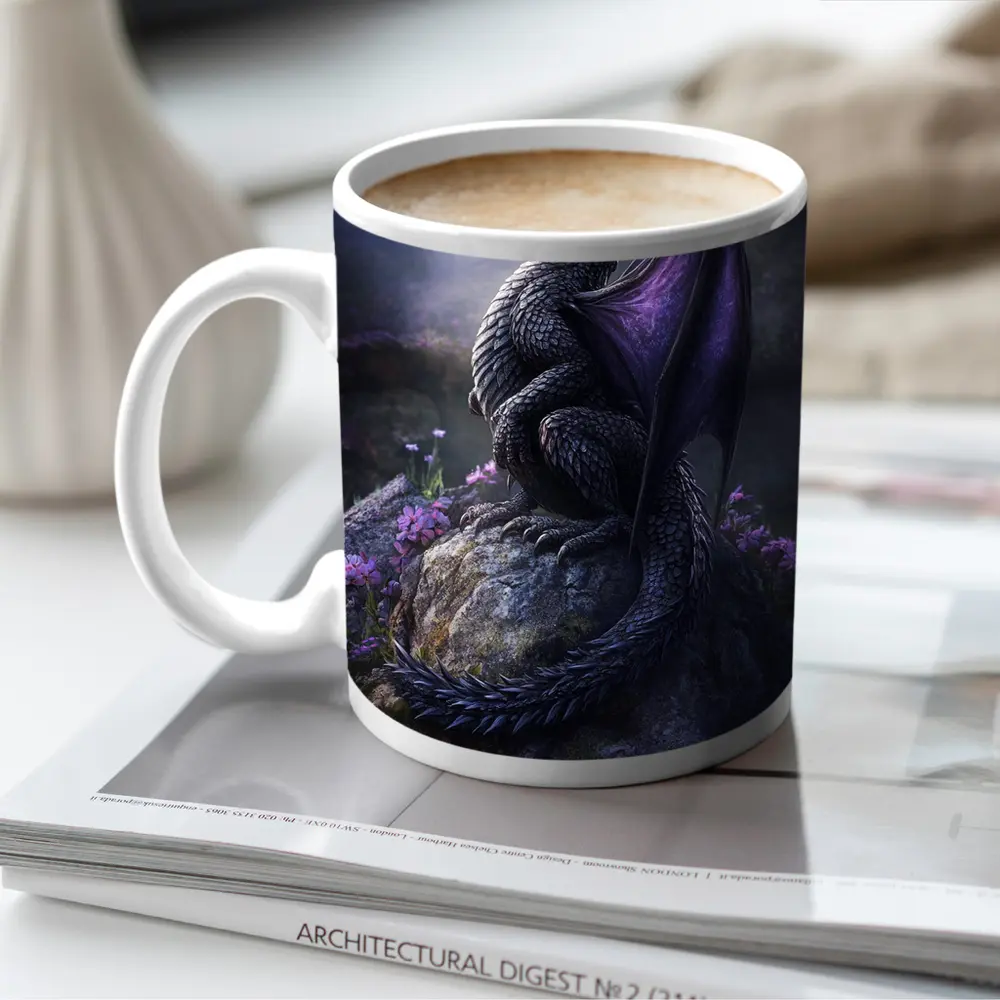 Dark Dragon Purple Wings Flowers Fantasy – Mugs