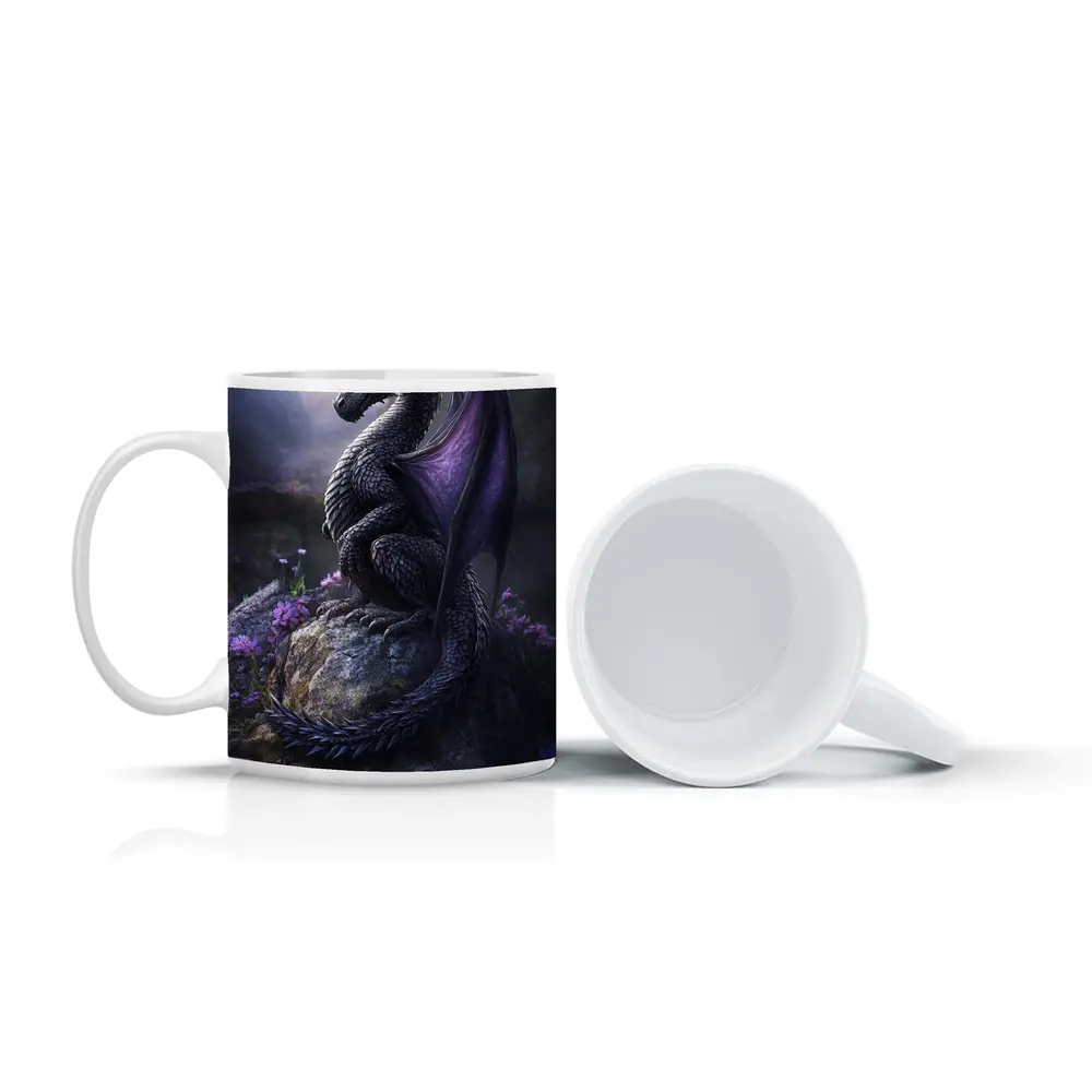 Dark Dragon Purple Wings Flowers Fantasy – Mugs