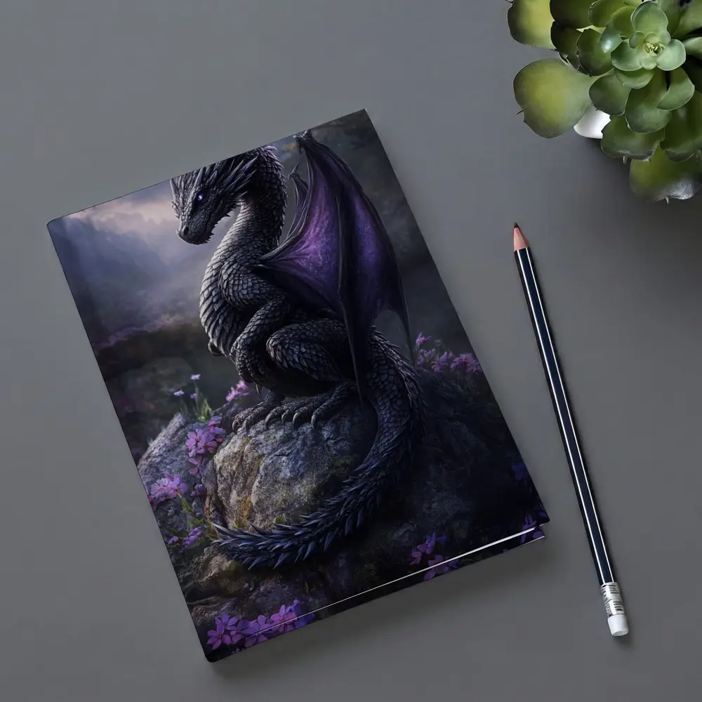 Dark Dragon Purple Wings Flowers Fantasy – Notebooks
