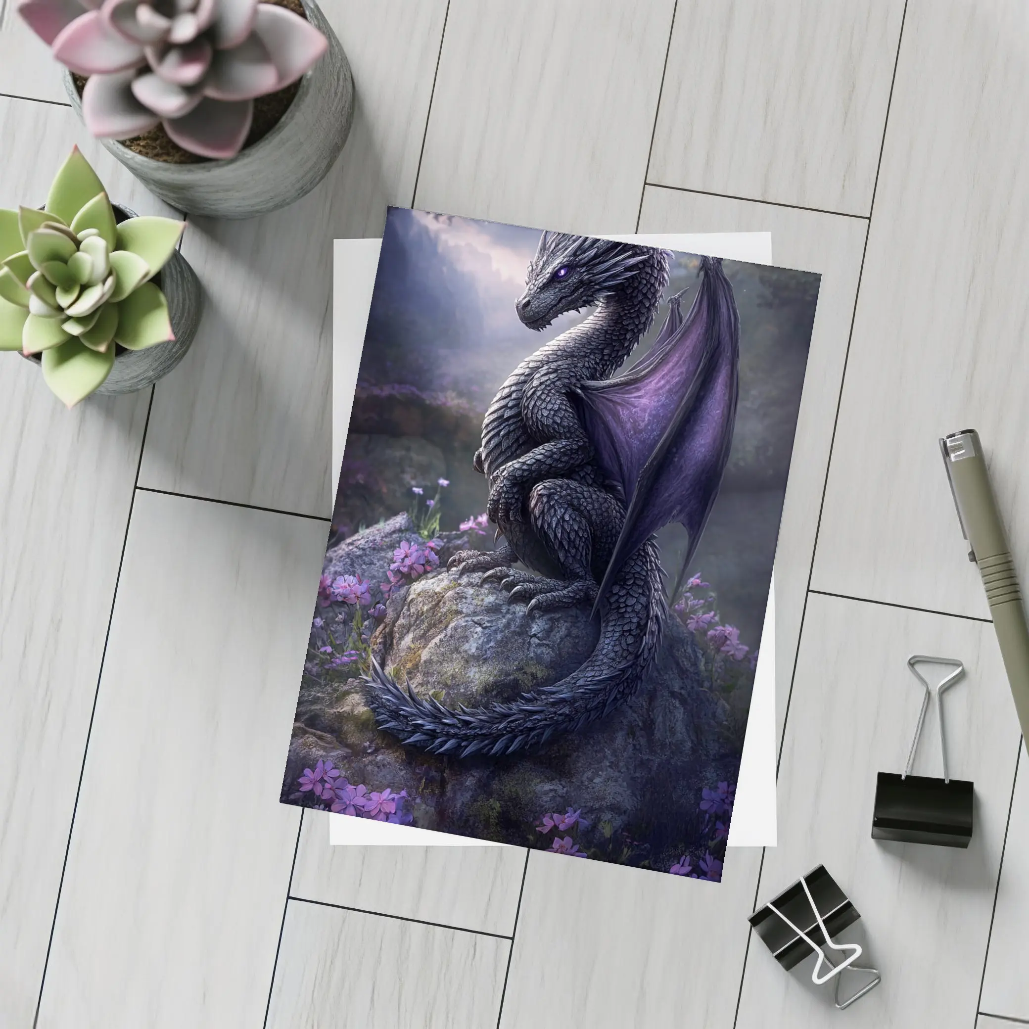 Dark Dragon Purple Wings Flowers Fantasy – Postcards