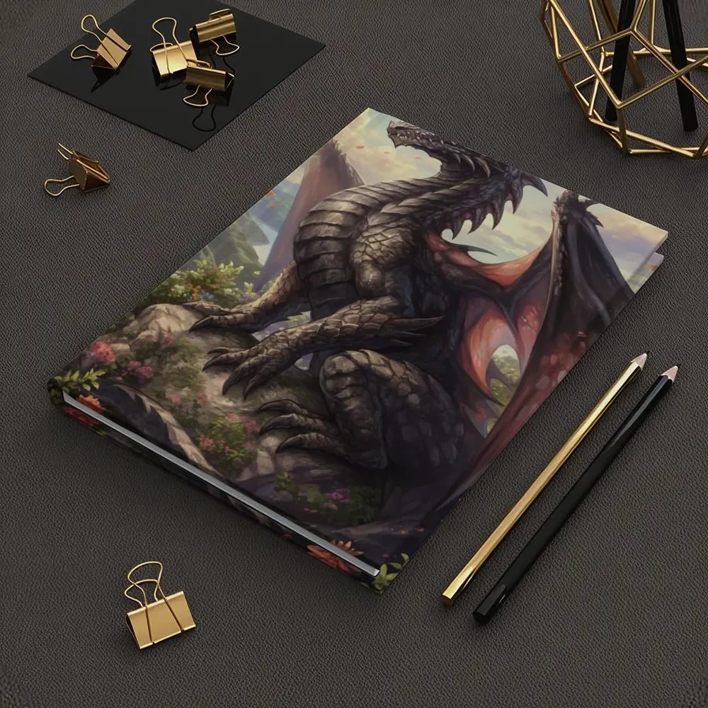 Black Dragon Perched on Rocky Mountain Overlook – Notebooks