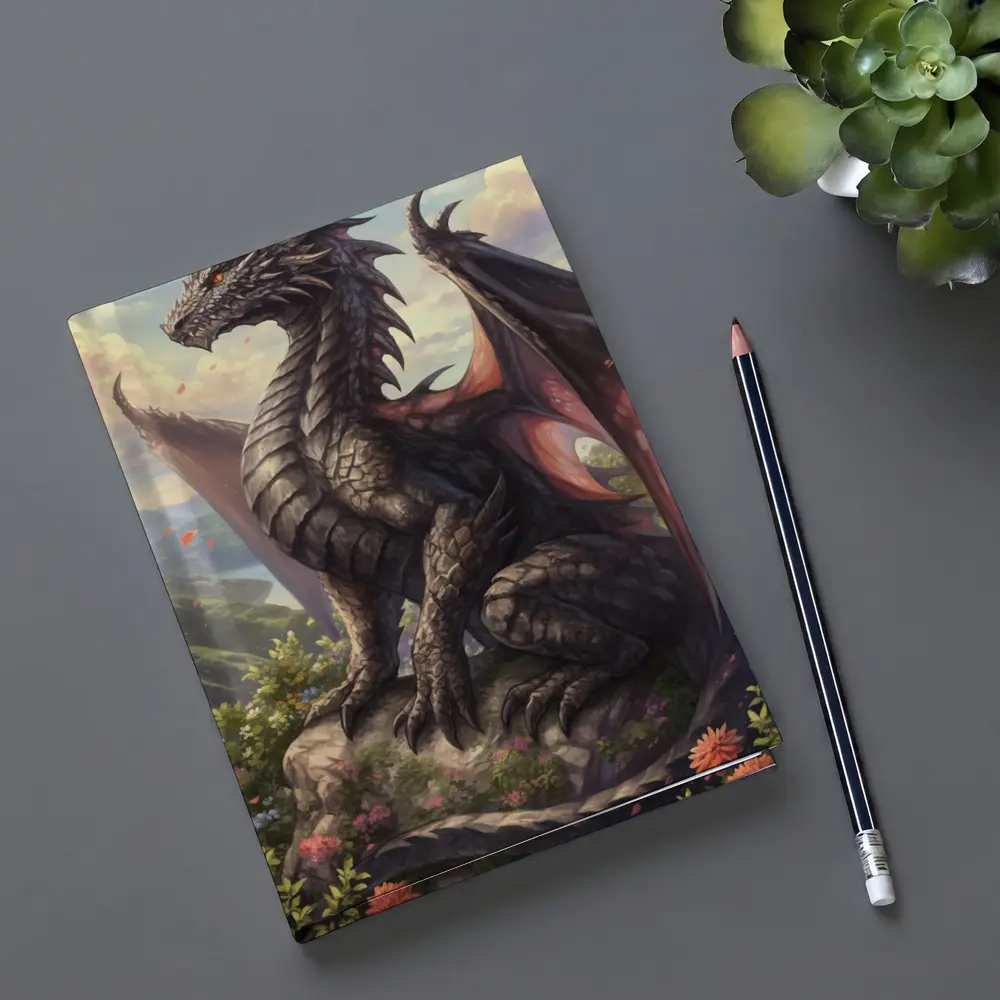Black Dragon Perched on Rocky Mountain Overlook – Notebooks