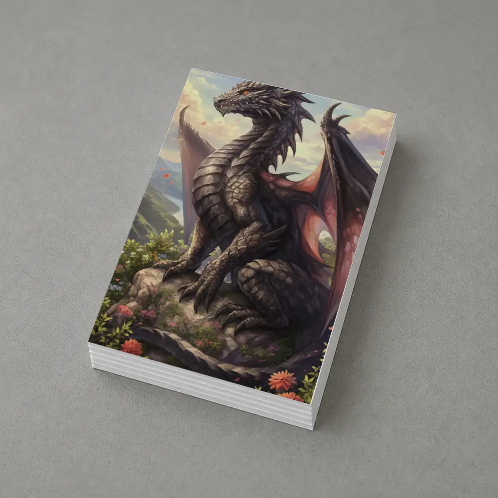 Dark Dragon Perched On Rocky Mountain Overlook – Postcards