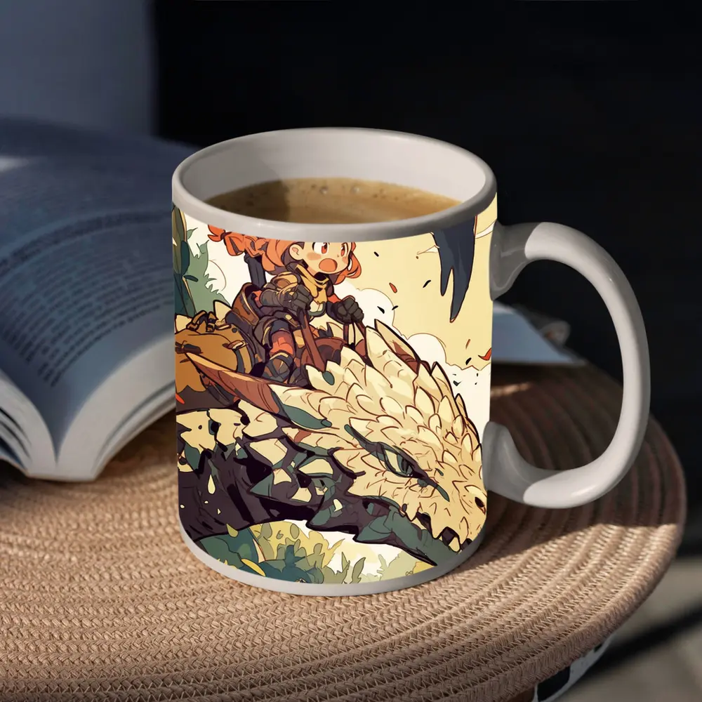 Anime Girl Riding Dragon Fantasy Art – Mugs