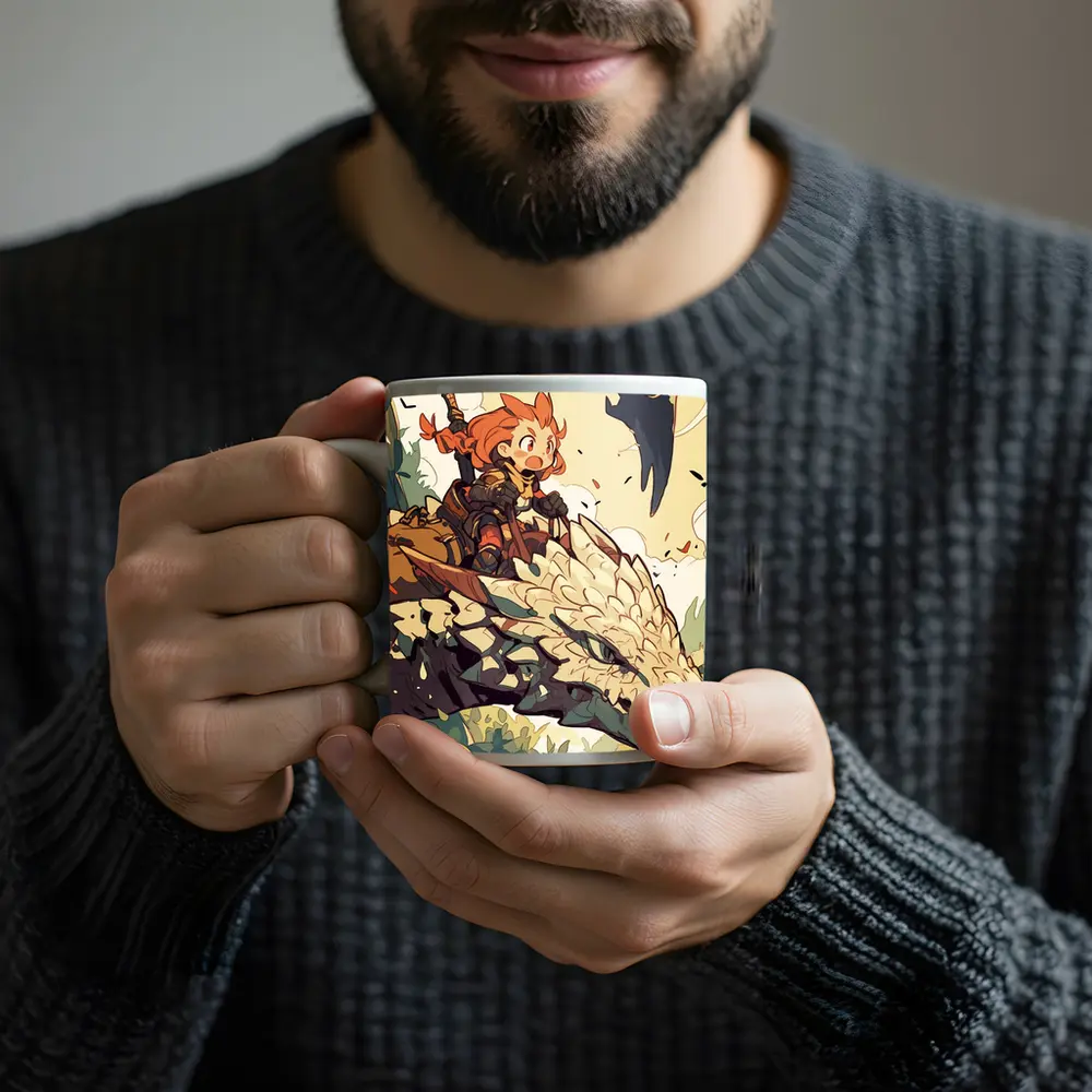 Anime Girl Riding Dragon Fantasy Art – Mugs