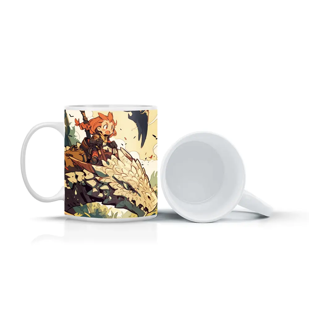 Anime Girl Riding Dragon Fantasy Art – Mugs