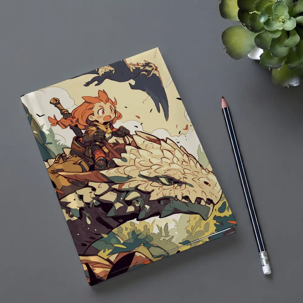 Anime Girl Riding Dragon Fantasy Art – Notebooks