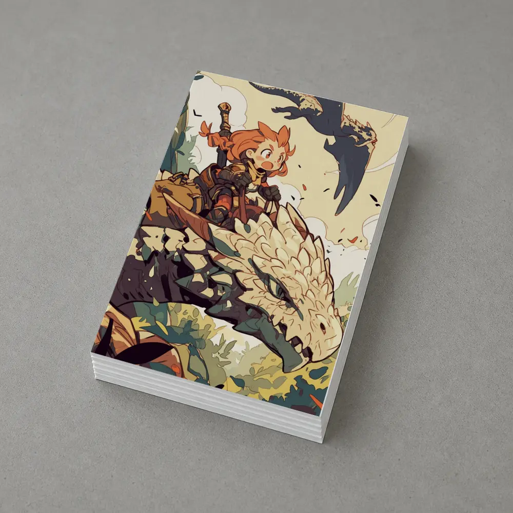 Anime Girl Riding Dragon Fantasy Art – Postcards