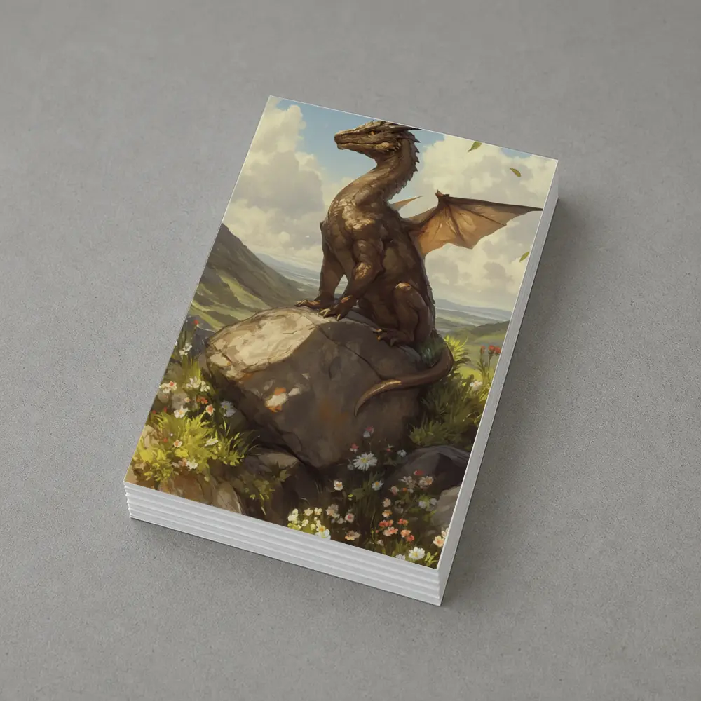 Fantasy Dragon Perched On Rock Wildflowers – Postcards