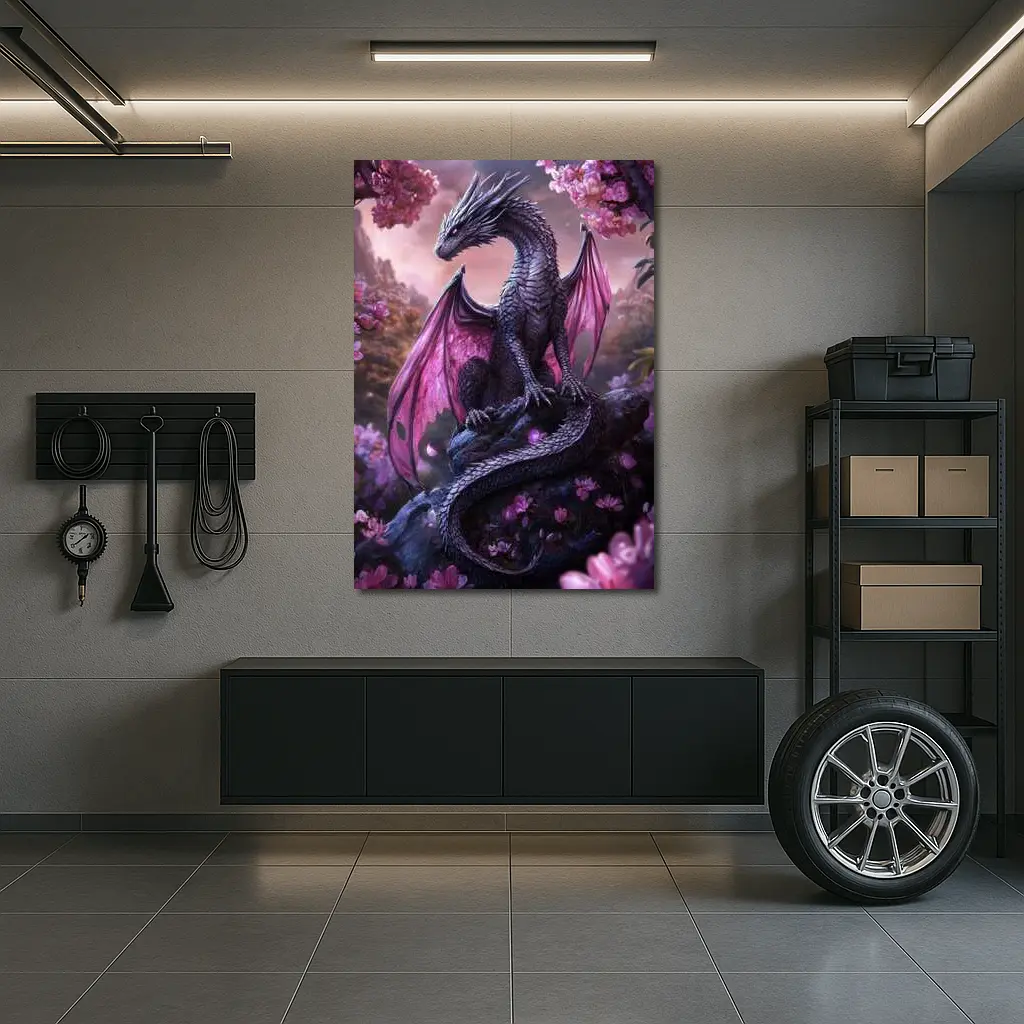 Dark Dragon Pink Wings Cherry Blossom Fantasy – Wall Art