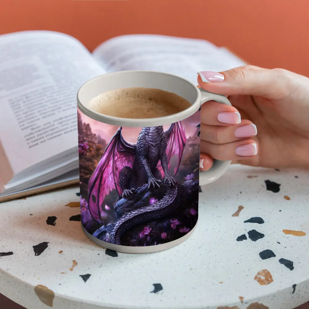 Dark Dragon Pink Wings Cherry Blossom Fantasy – Mugs