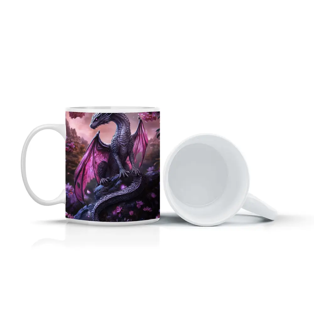 Dark Dragon Pink Wings Cherry Blossom Fantasy – Mugs