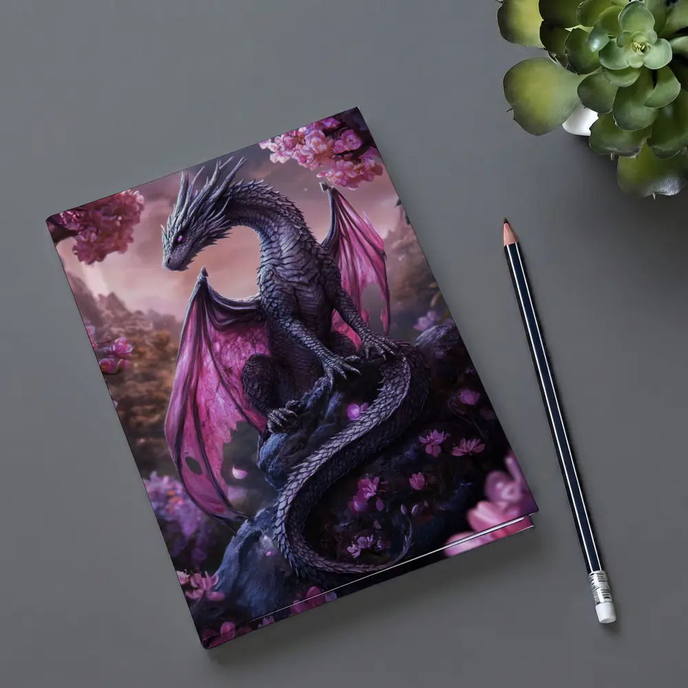 Dark Dragon Pink Wings Cherry Blossom Fantasy – Notebooks