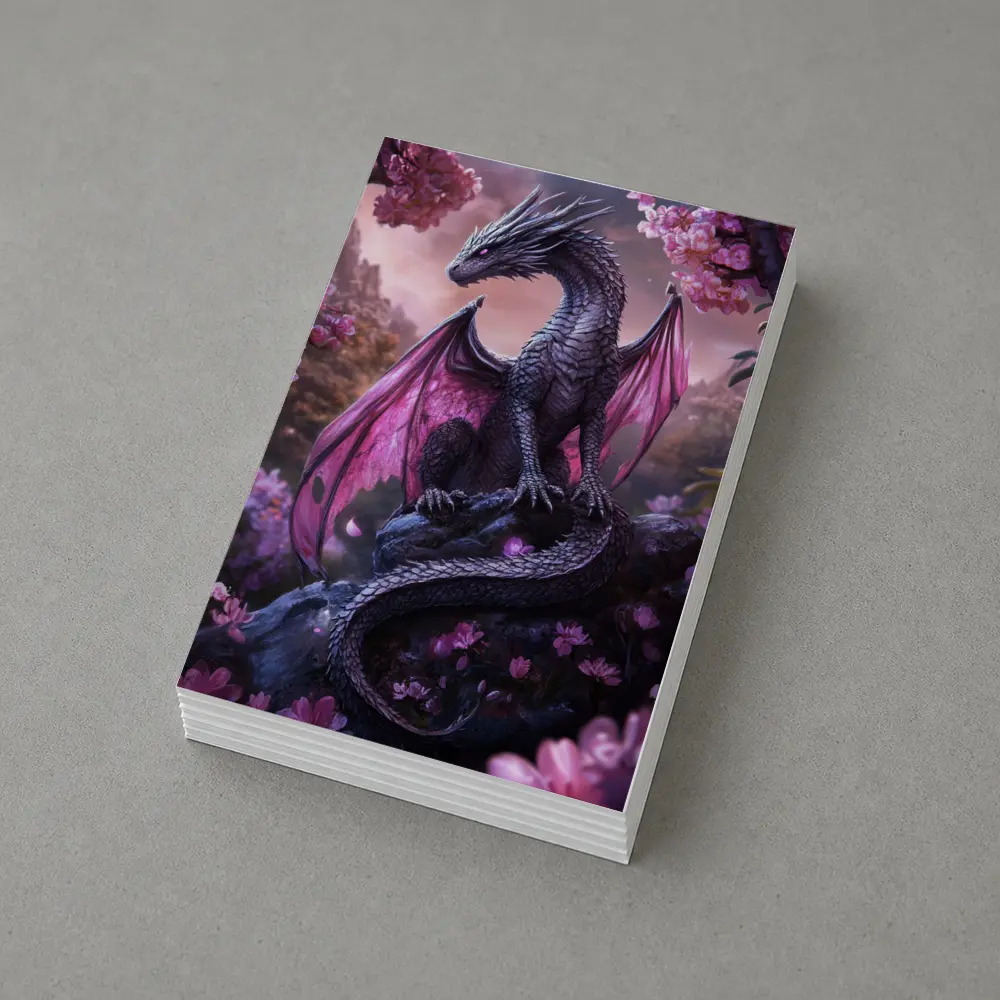 Dark Dragon Pink Wings Cherry Blossom Fantasy – Postcards