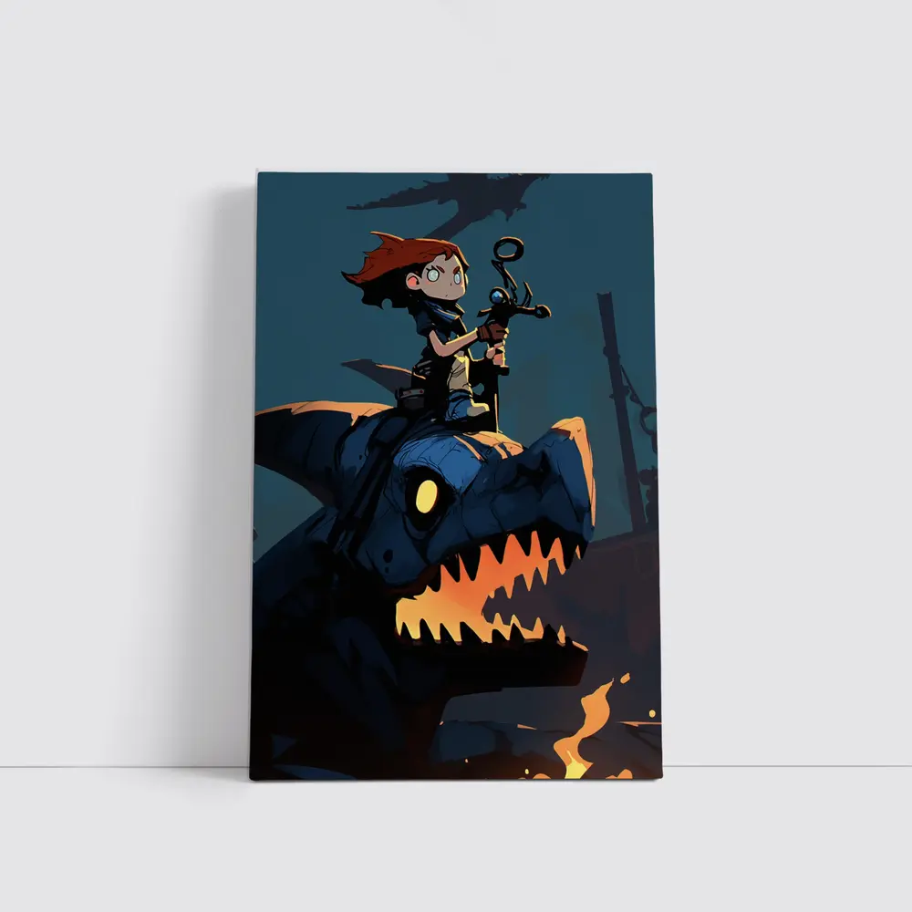 Boy Riding Mechanical Dragon Dark Night – Wall Art