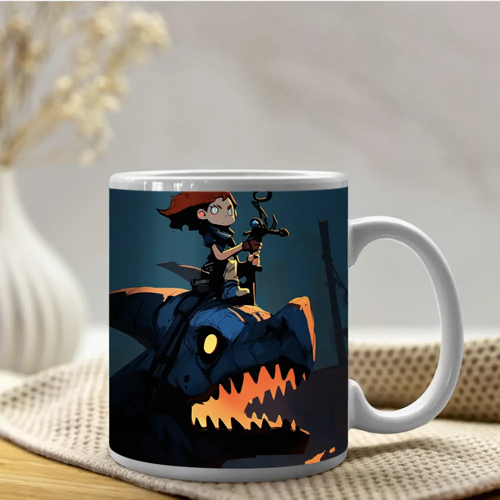 Boy Riding Mechanical Dragon Dark Night – Mugs