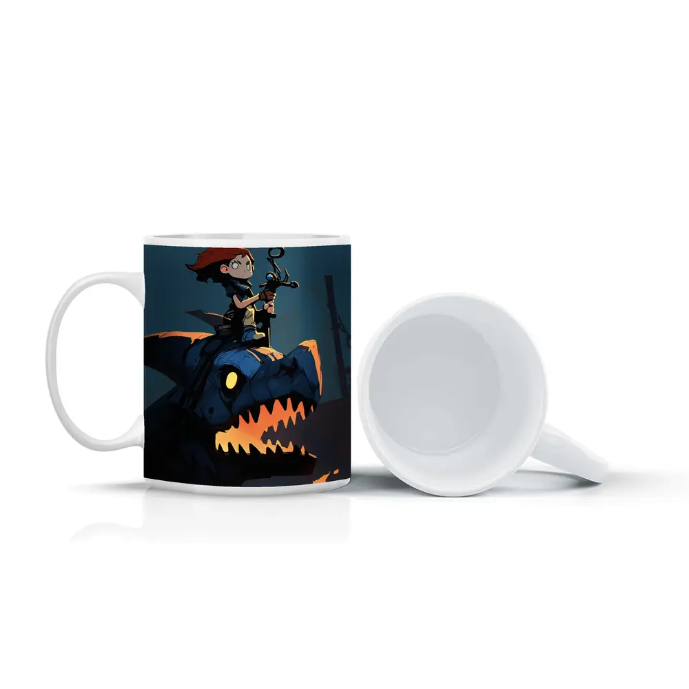 Boy Riding Mechanical Dragon Dark Night – Mugs