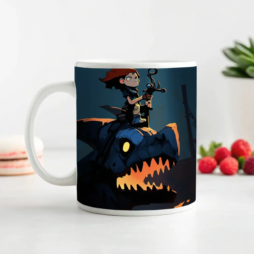 Boy Riding Mechanical Dragon Dark Night – Mugs