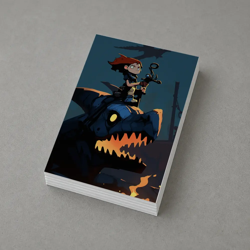 Boy Riding Mechanical Dragon Dark Night – Postcards