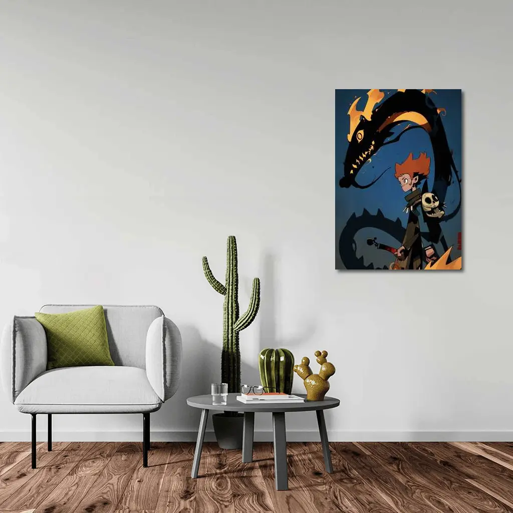 Anime Boy Dark Dragon Fire Art – Wall Art