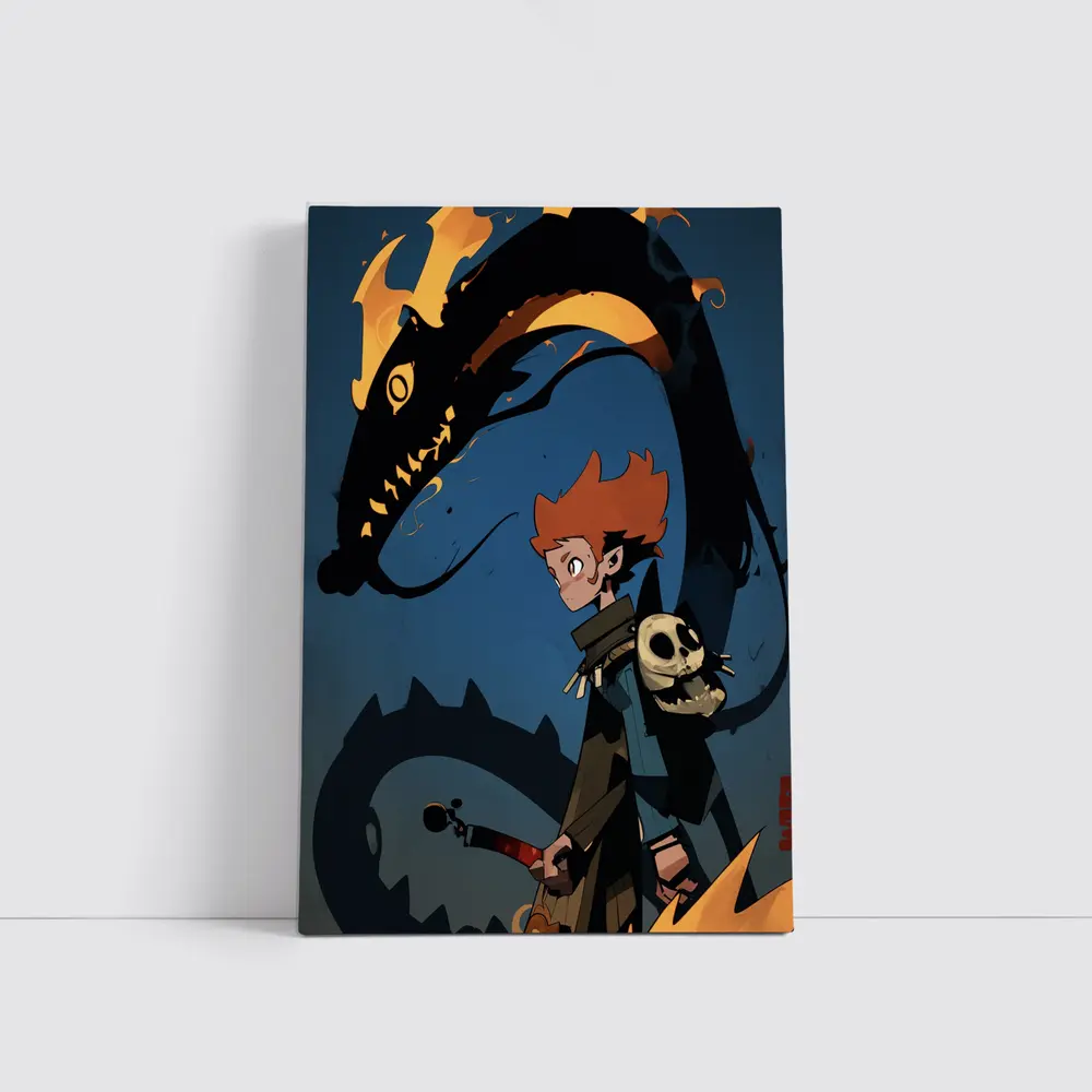 Anime Boy Dark Dragon Fire Art – Wall Art