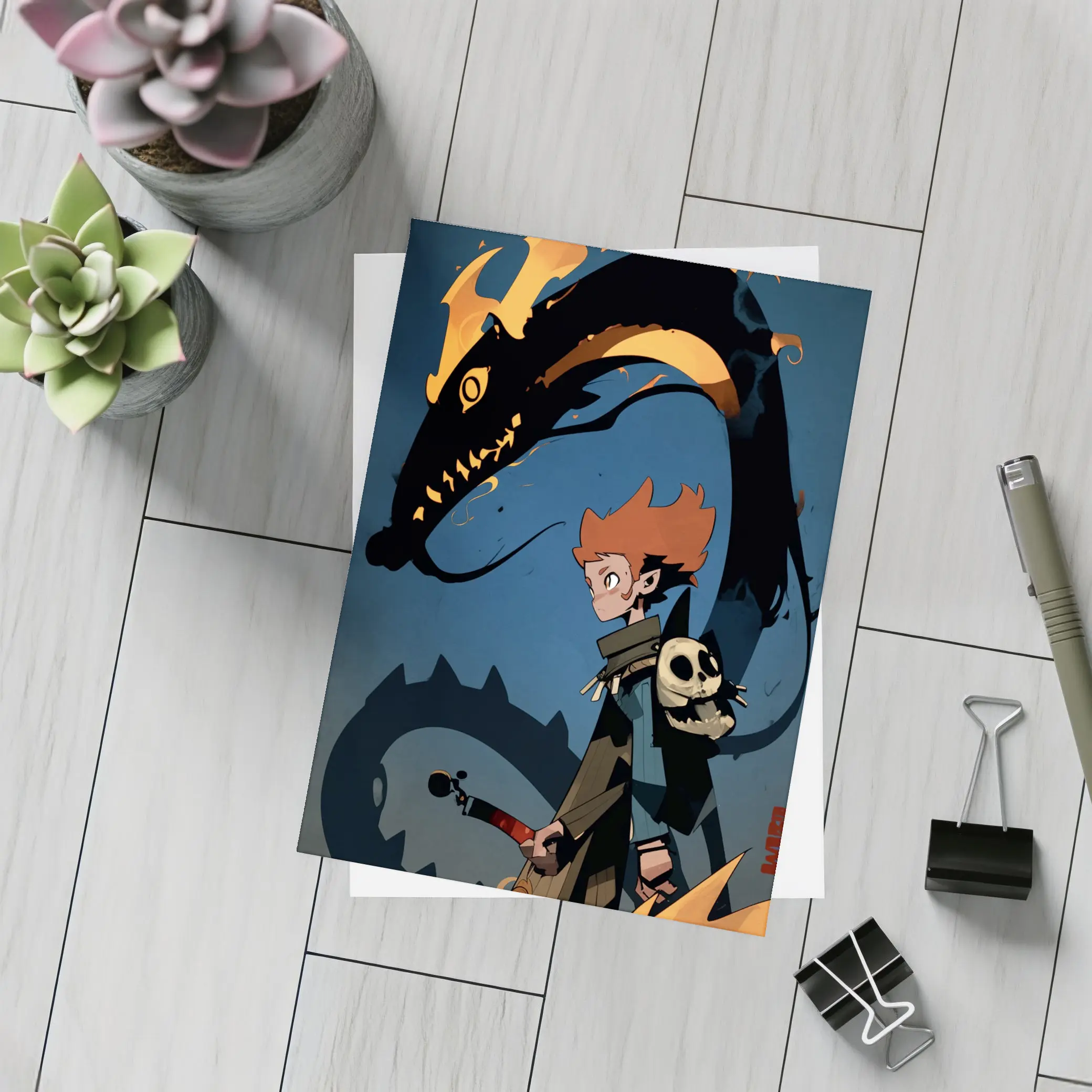 Anime Boy Dark Dragon Fire Art – Postcards