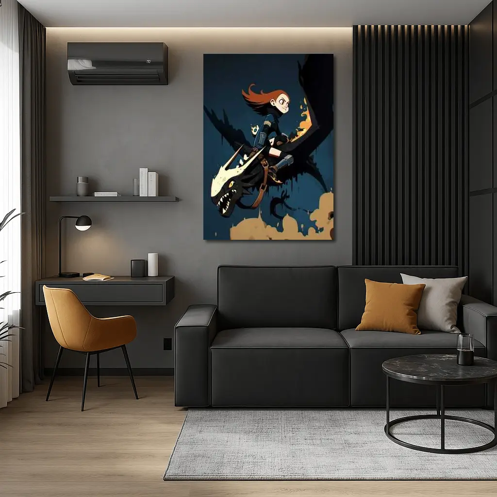 Anime Girl Riding Dragon Dark Fantasy Art – Wall Art