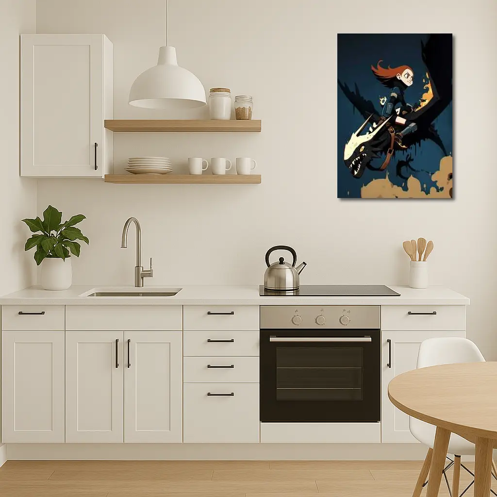 Anime Girl Riding Dragon Dark Fantasy Art – Wall Art