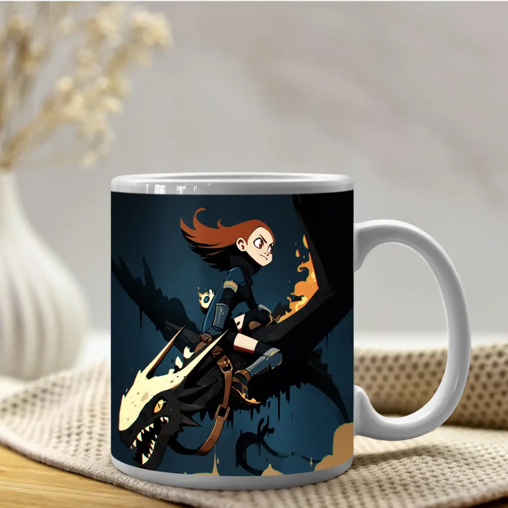 Anime Girl Riding Dragon Dark Fantasy Art – Mugs