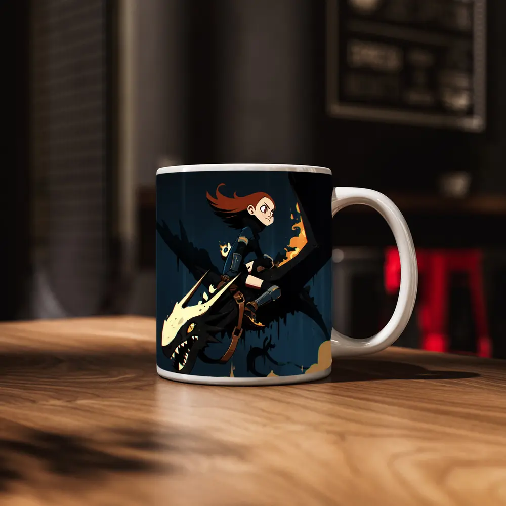 Anime Girl Riding Dragon Dark Fantasy Art – Mugs