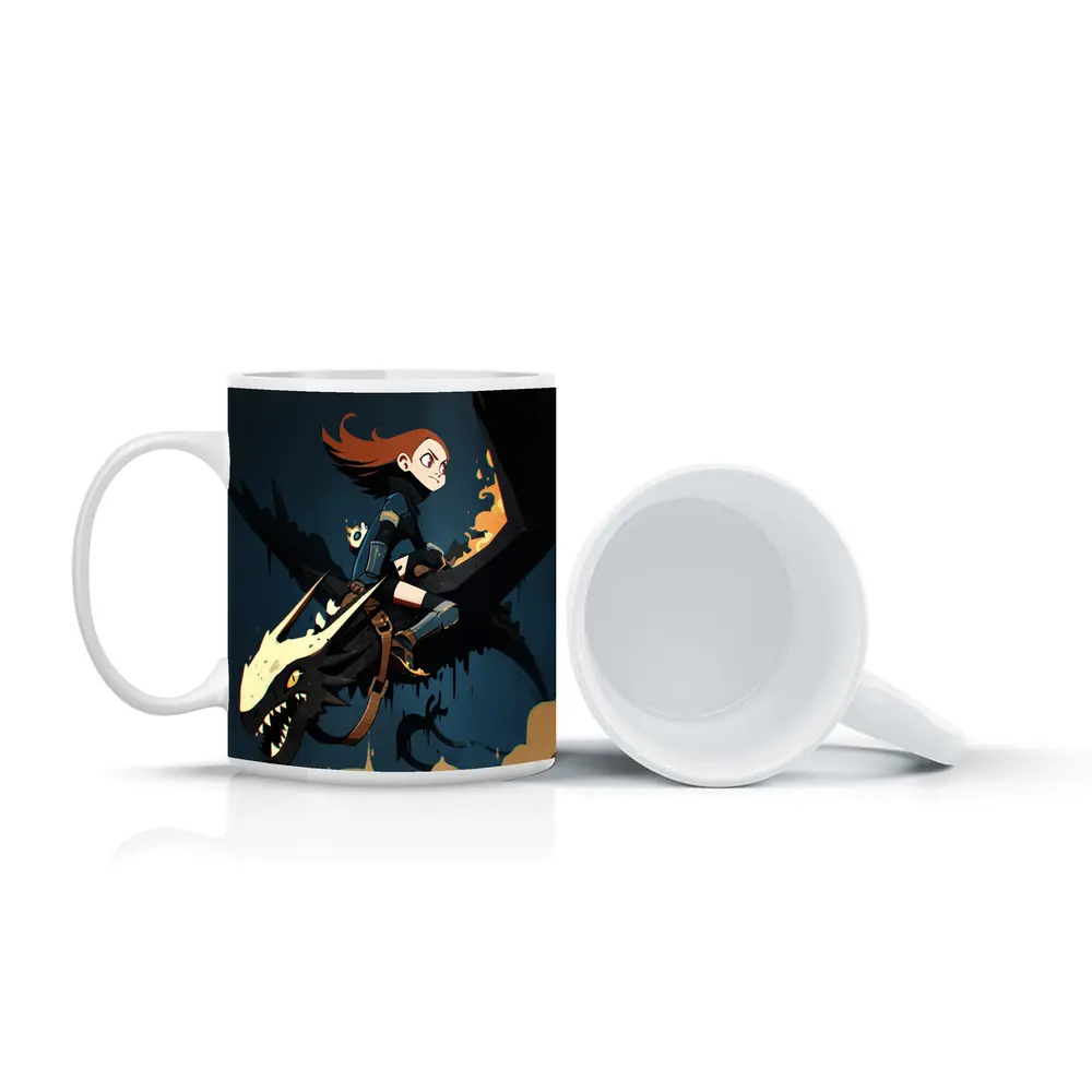 Anime Girl Riding Dragon Dark Fantasy Art – Mugs