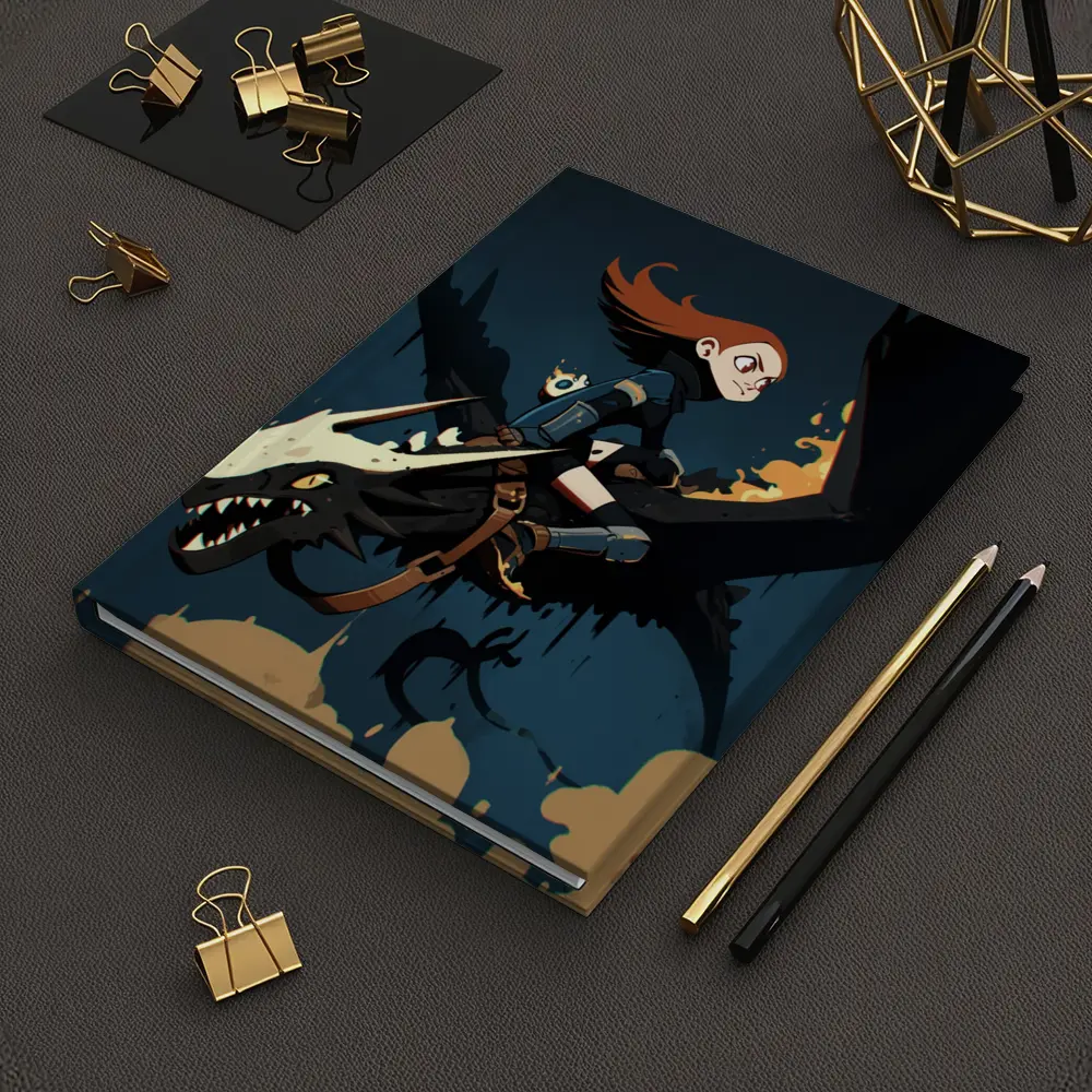 Anime Girl Riding Dragon Dark Fantasy Art – Notebooks