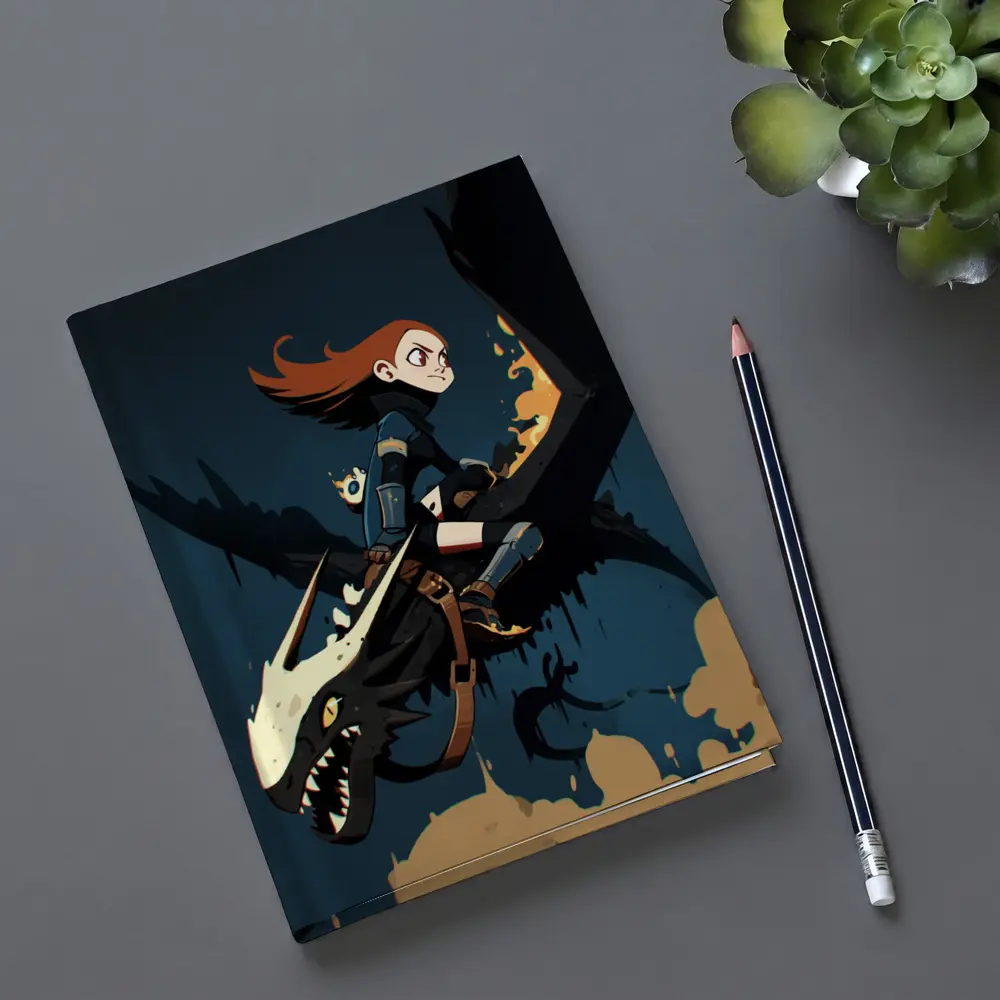 Anime Girl Riding Dragon Dark Fantasy Art – Notebooks