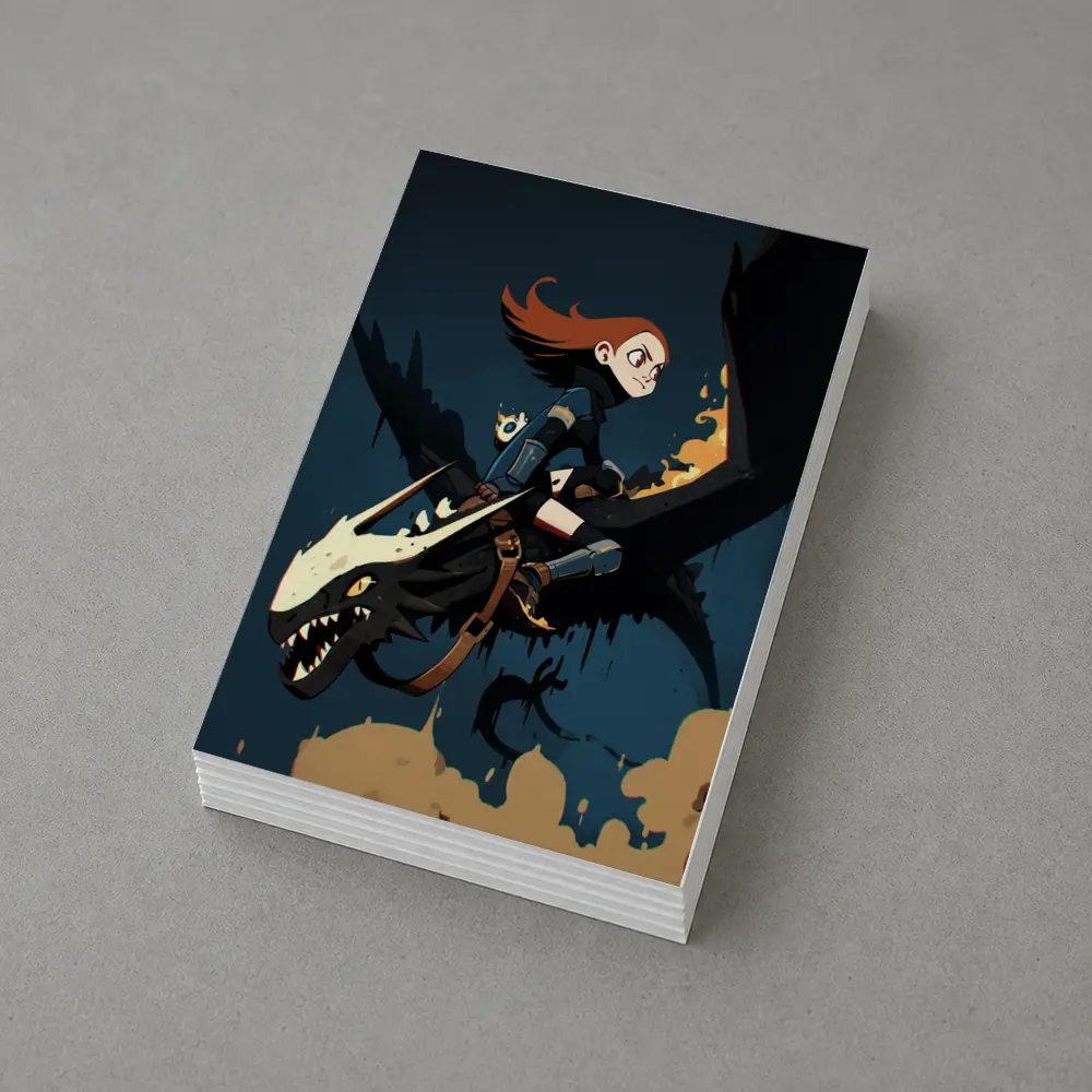 Anime Girl Riding Dragon Dark Fantasy Art – Postcards