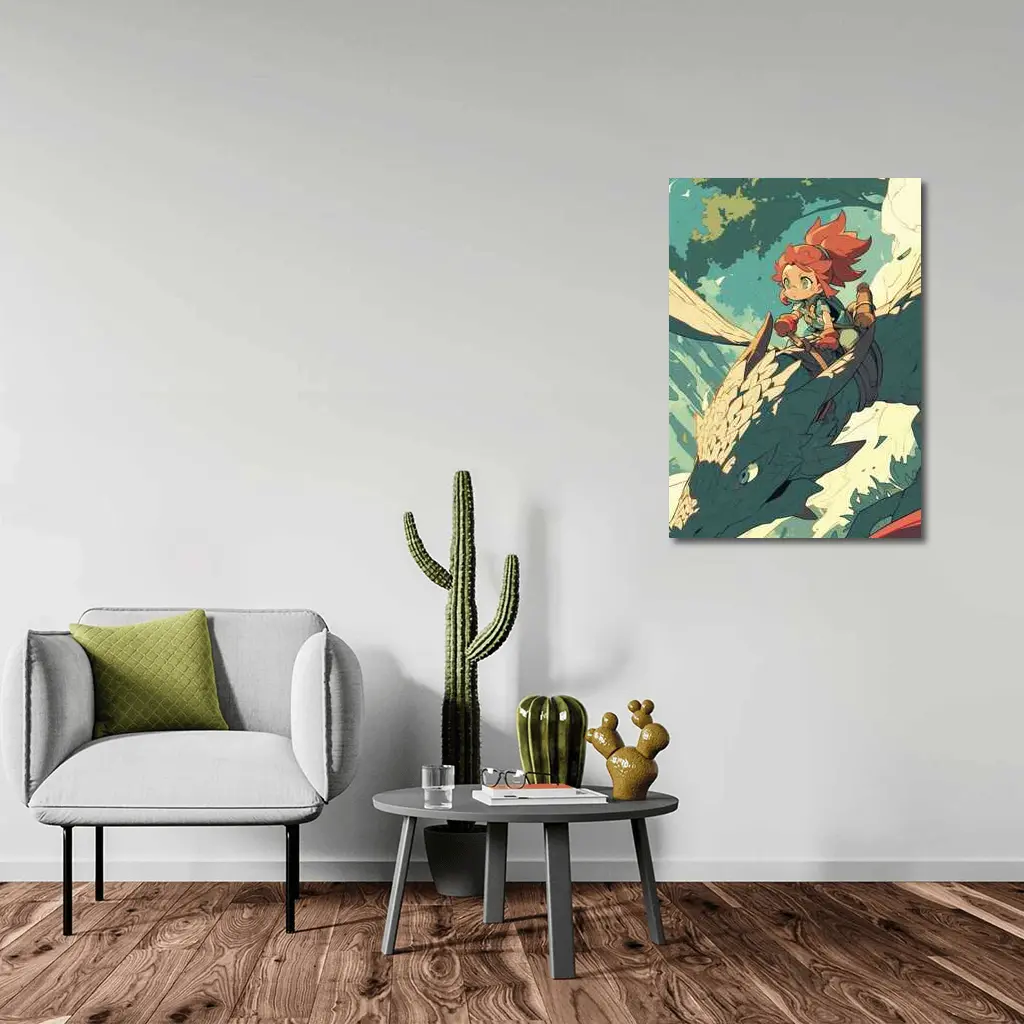 Anime Girl Riding Dragon Fantasy Art – Wall Art