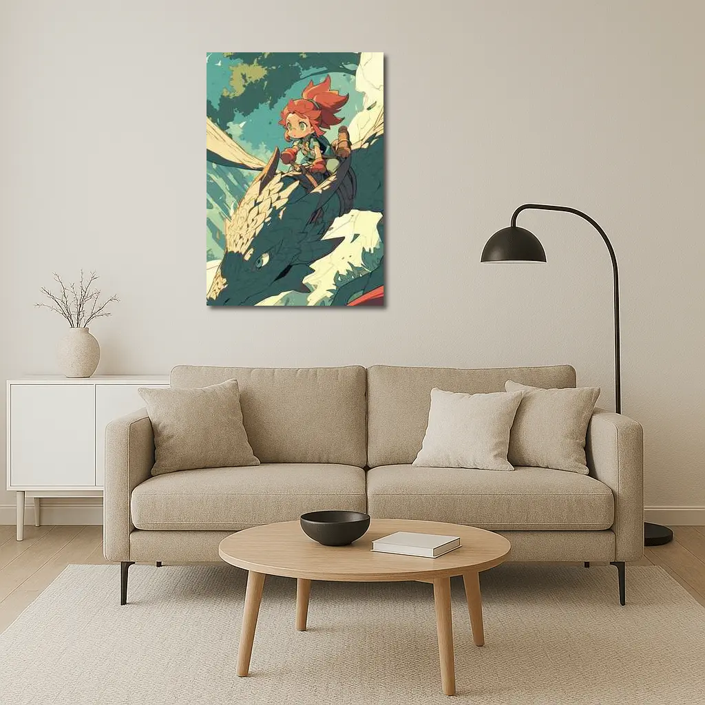 Anime Girl Riding Dragon Fantasy Art – Wall Art
