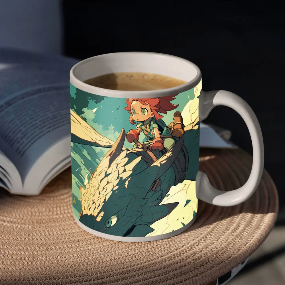 Anime Girl Riding Dragon Fantasy Art – Mugs