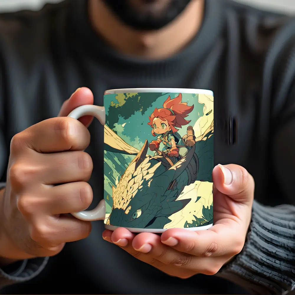 Anime Girl Riding Dragon Fantasy Art – Mugs